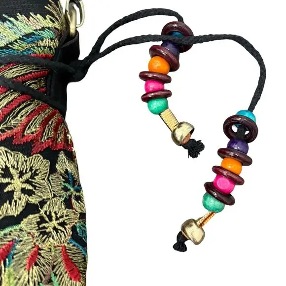 Black Gold Phoenix Floral Gold Sequin Embroidery Tassels Canvas Tote Bag Handbag - Picture 11 of 15